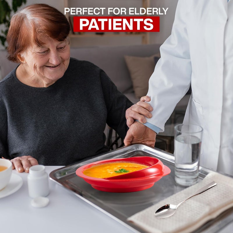 Jayour 4 Pack - Anti-Spill Scoop Plate with Lip Edge | Eating Utensils for Elderly Patients | Scoop Plates for Disabled Adults from Parkinsons, Stroke, Tremor | Non Skid Padded Bottom (Red) - Image 4